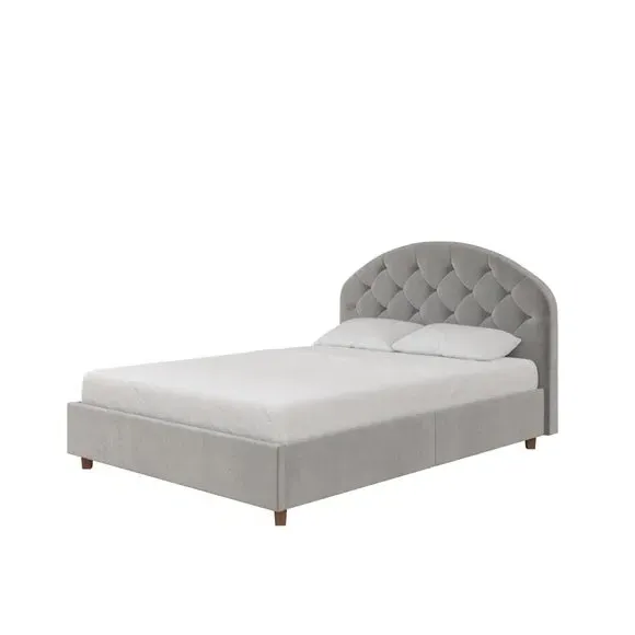 Upholstered Bed Frame with Tufting - Grey, Velvet