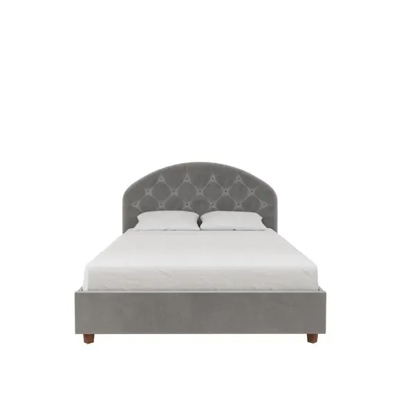 Upholstered Bed Frame with Tufting - Grey, Velvet