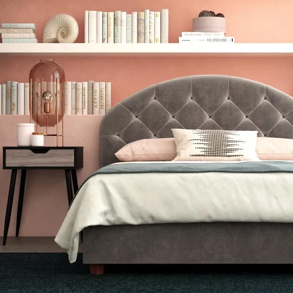 Upholstered Bed Frame with Tufting - Grey, Velvet