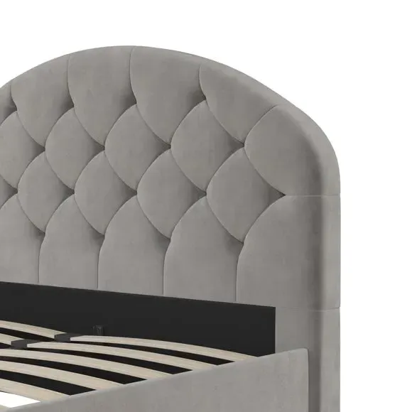 Upholstered Bed Frame with Tufting - Grey, Velvet