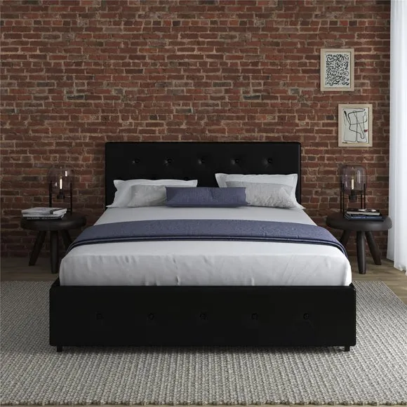 Upholstered Bed with Storage - Black, Faux Leather
