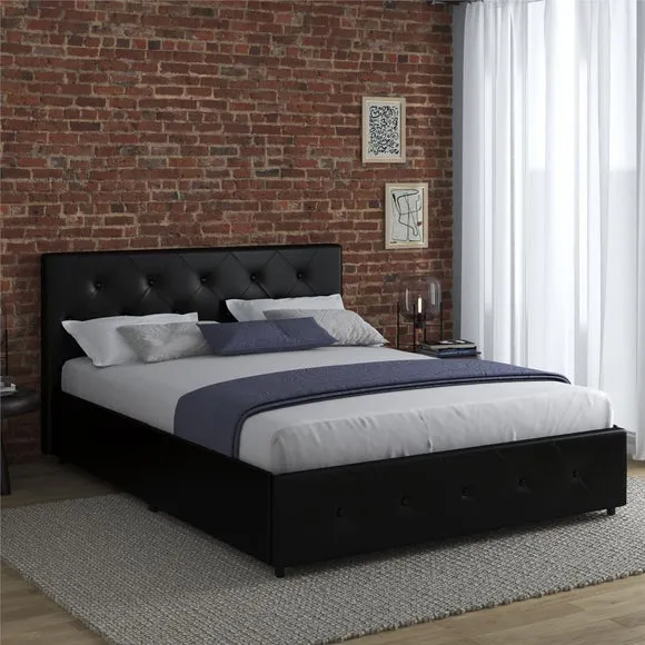 Upholstered Bed with Storage - Black, Faux Leather