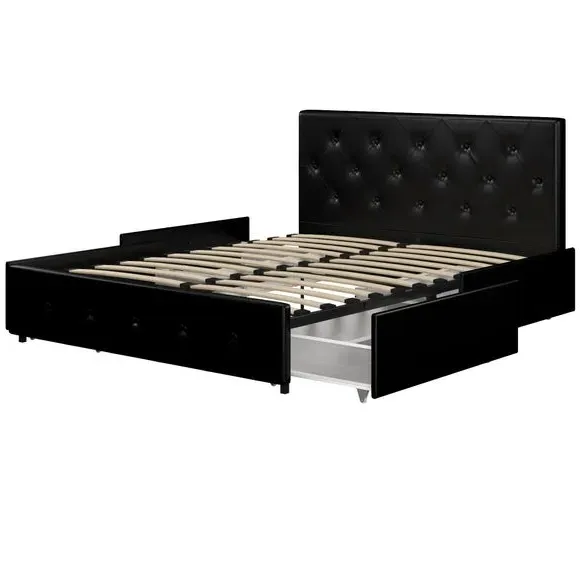 Upholstered Bed with Storage - Black, Faux Leather