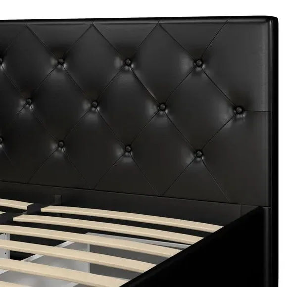 Upholstered Bed with Storage - Black, Faux Leather
