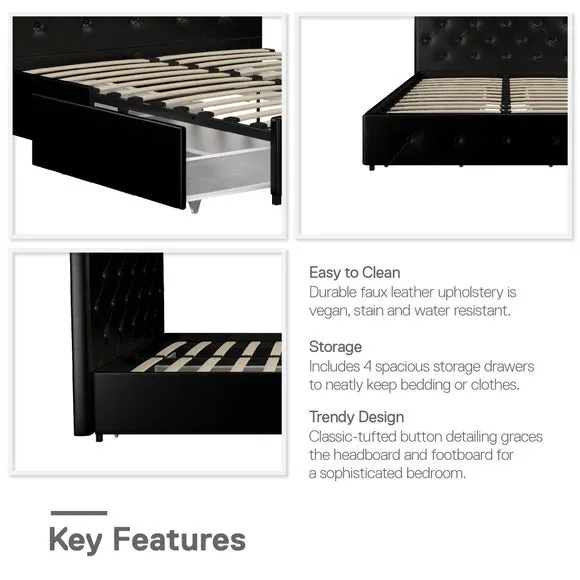 Upholstered Bed with Storage - Black, Faux Leather