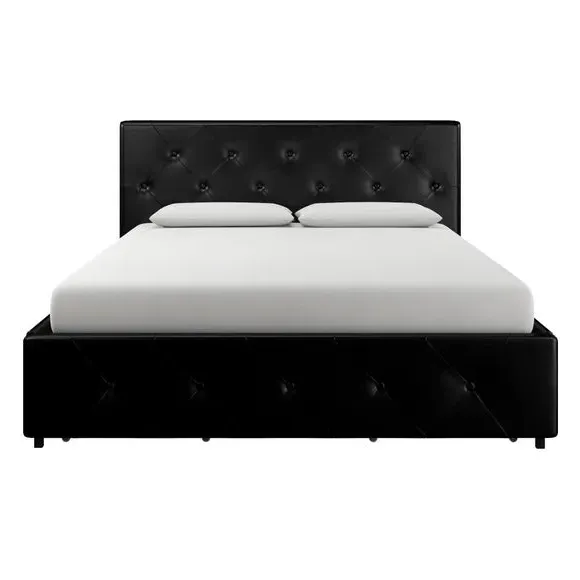 Upholstered Bed with Storage - Black, Faux Leather