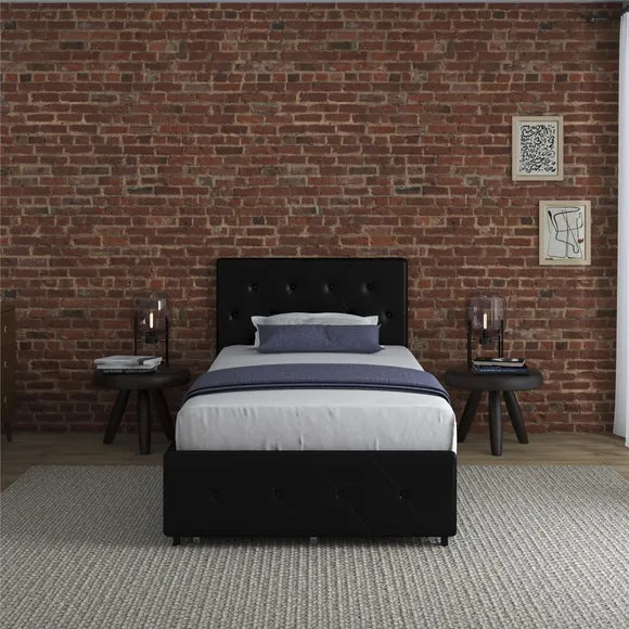 Upholstered Bed with Storage - Black, Faux Leather
