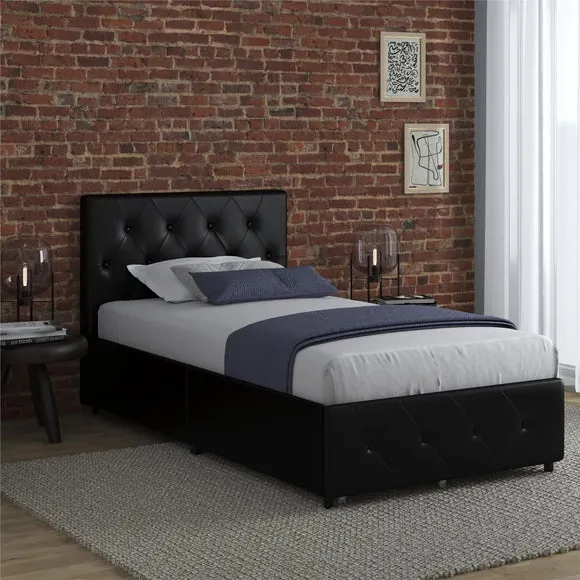 Upholstered Bed with Storage - Black, Faux Leather