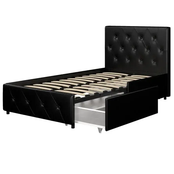 Upholstered Bed with Storage - Black, Faux Leather