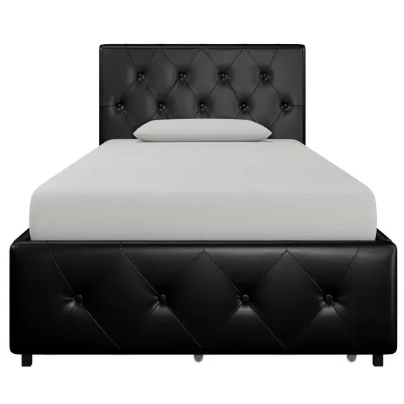Upholstered Bed with Storage - Black, Faux Leather