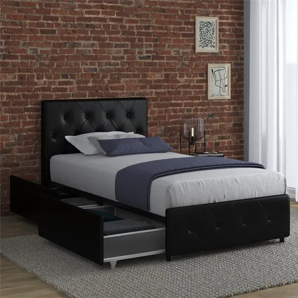 Upholstered Bed with Storage - Black, Faux Leather image
