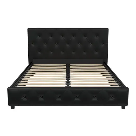 Upholstered Platform Bed with Tufting - Black