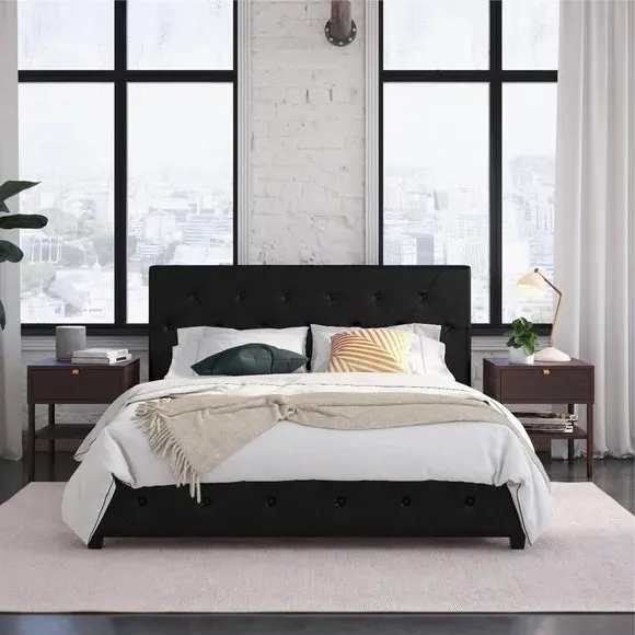 Upholstered Platform Bed with Tufting - Black