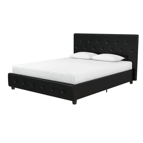 Upholstered Platform Bed with Tufting - Black