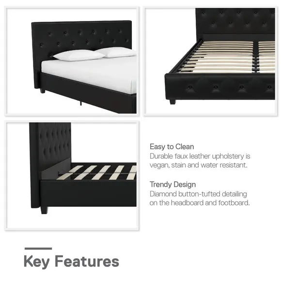 Upholstered Platform Bed with Tufting - Black