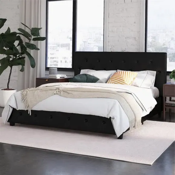 Upholstered Platform Bed with Tufting - Black