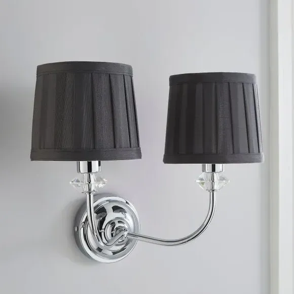 2 Light Wall Light with Crystals - Grey, Chrome