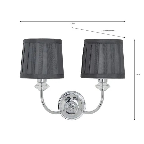 2 Light Wall Light with Crystals - Grey, Chrome