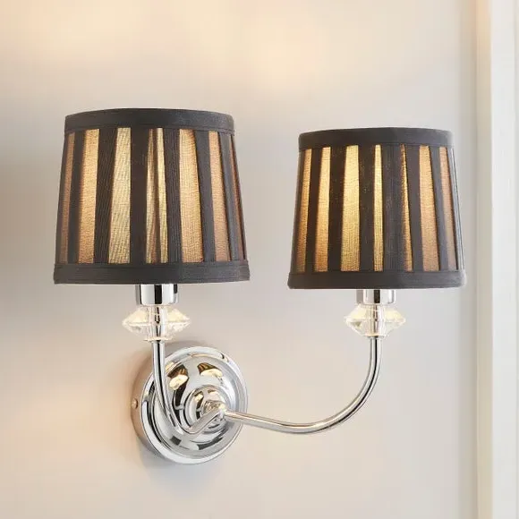 2 Light Wall Light with Crystals - Grey, Chrome image