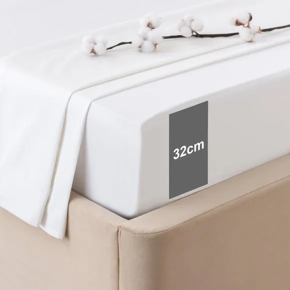 300 Thread Count Fitted Sheet - White, Cotton