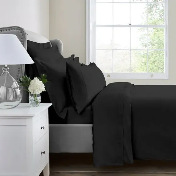 300 Thread Count Flat Sheet - Black, Cotton Sateen