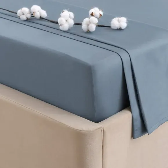 300 Thread Count Flat Sheet - Blue, Cotton Sateen