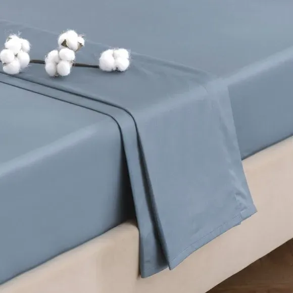 300 Thread Count Flat Sheet - Blue, Cotton Sateen