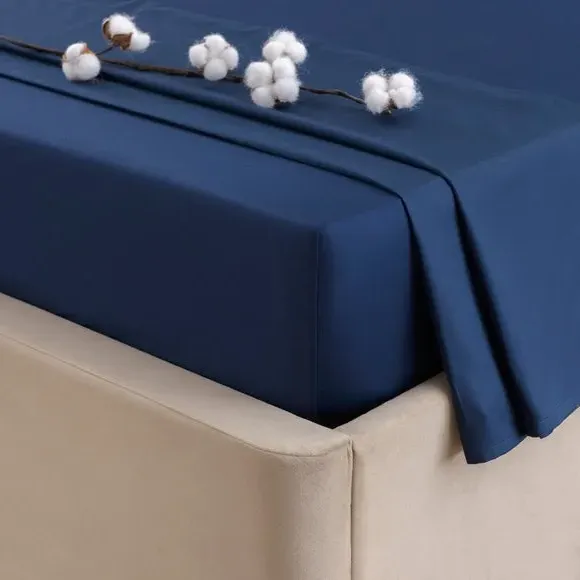 300 Thread Count Flat Sheet - Navy, Cotton Sateen