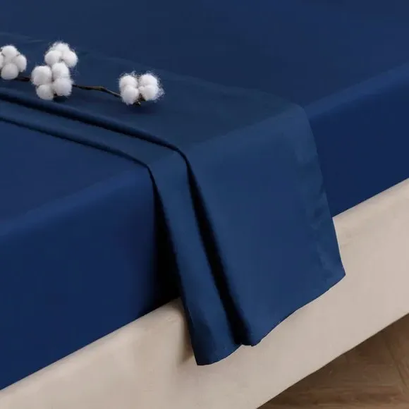 300 Thread Count Flat Sheet - Navy, Cotton Sateen