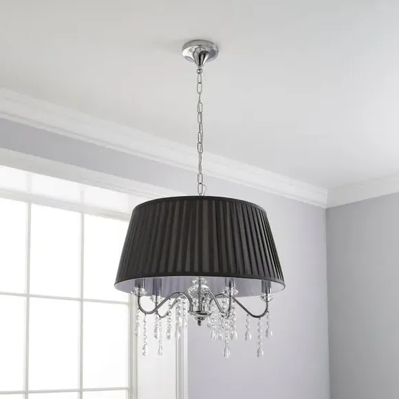 5-Light Pendant Light with Crystals - Grey, Chrome