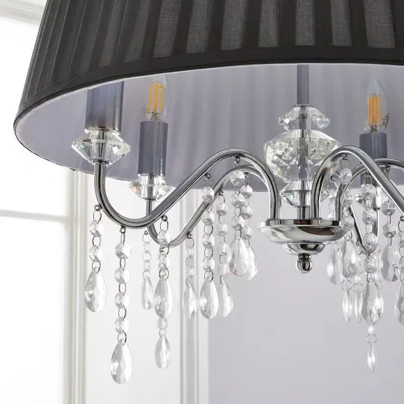 5-Light Pendant Light with Crystals - Grey, Chrome