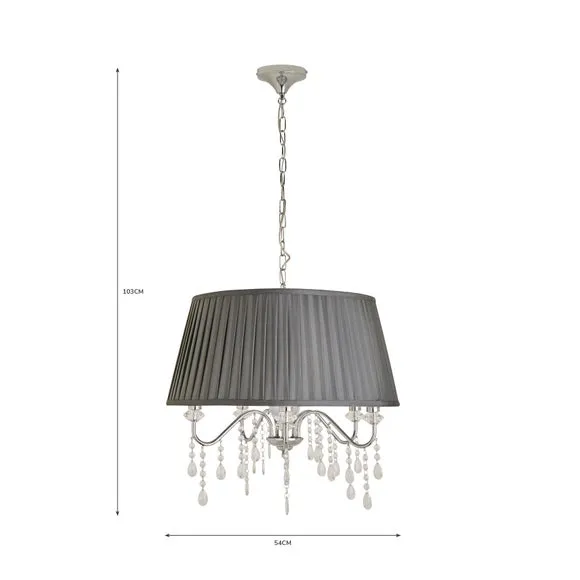 5-Light Pendant Light with Crystals - Grey, Chrome