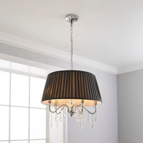 5-Light Pendant Light with Crystals - Grey, Chrome image