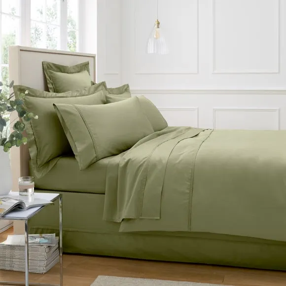 500 Thread Count Flat Sheet - Olive, Cotton Sateen