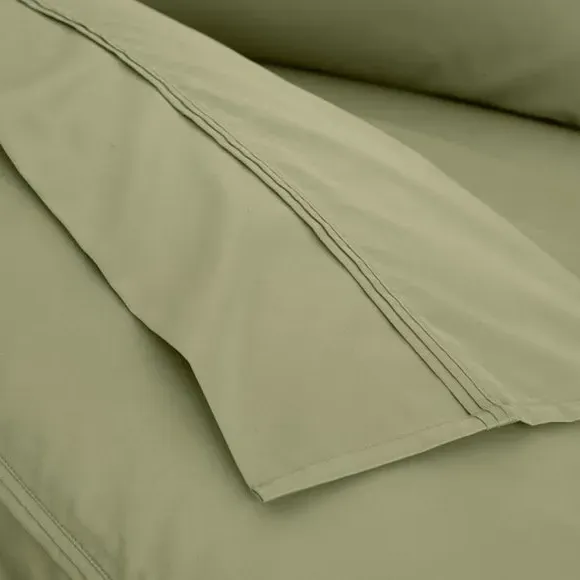 500 Thread Count Flat Sheet - Soft Olive, Cotton Sateen
