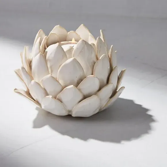 Artichoke Tealight Holder - Cream, Ceramic image