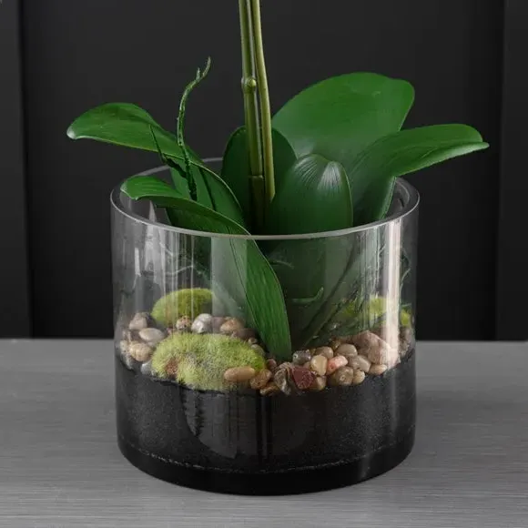 Artificial Orchid in Glass Pot - Pink