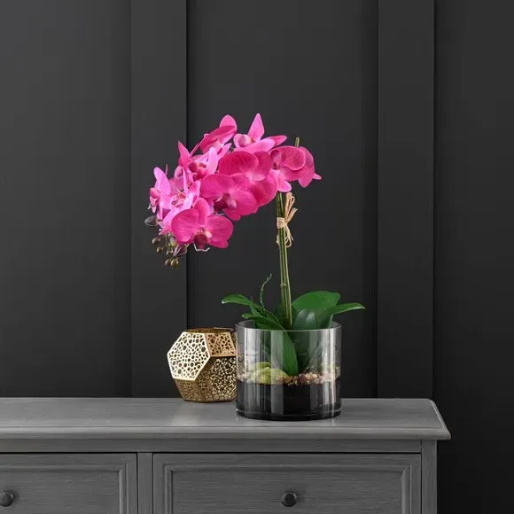 Artificial Orchid in Glass Pot - Pink image