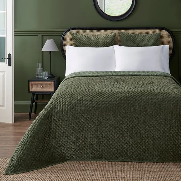 Bedspread with Hand Stitching - Green, Velvet image