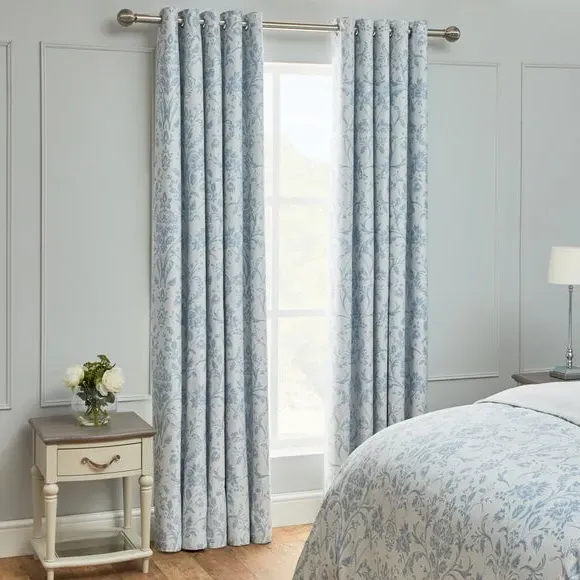 Blackout Eyelet Curtains - Blue, Satin