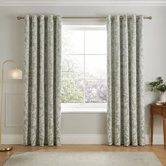 Blackout Eyelet Curtains - Green, Cotton Blend