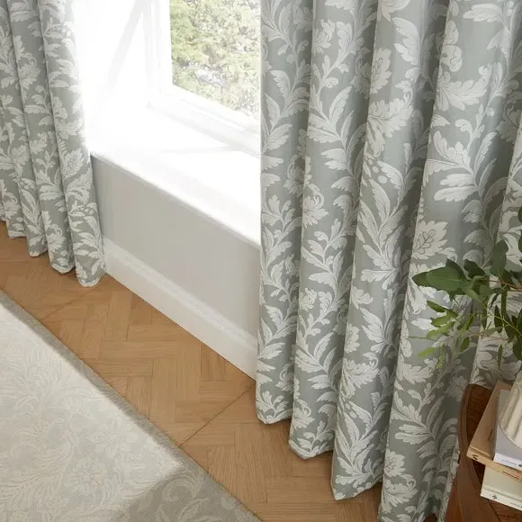 Blackout Eyelet Curtains - Green, Cotton Blend