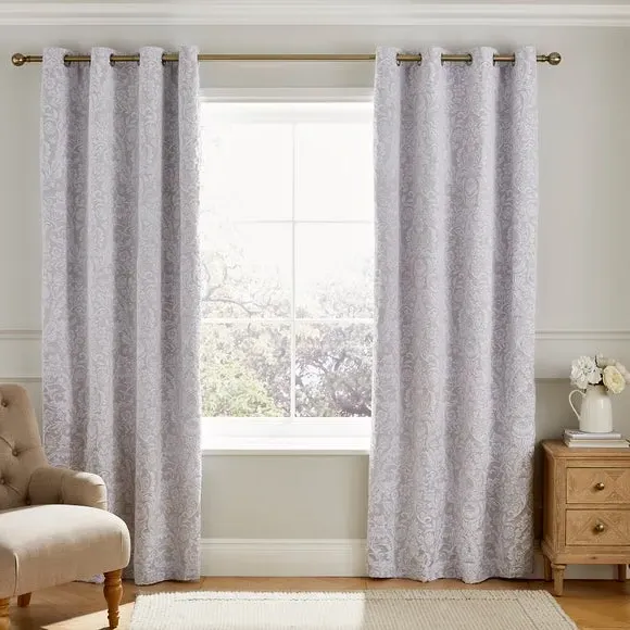 Blackout Eyelet Curtains - Grey, Jacquard