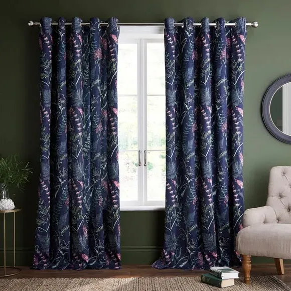 Blackout Eyelet Curtains - Navy, Cotton Sateen