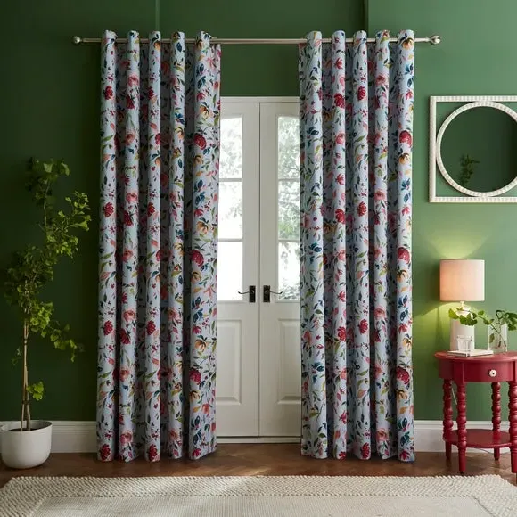 Blackout Eyelet Curtains - Vintage Blue, Cotton