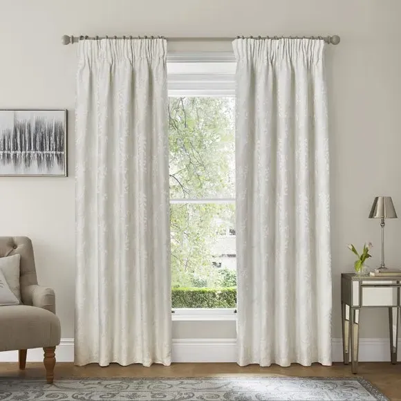 Blackout Pencil Pleat Curtains - Champagne, Jacquard