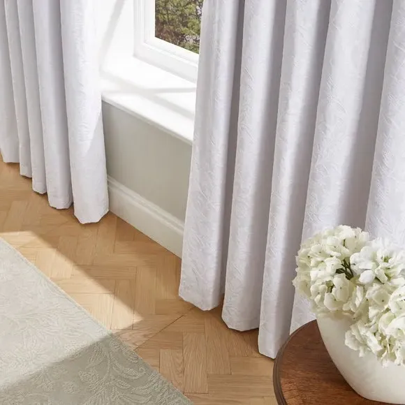 Blackout Pencil Pleat Curtains - White, Cotton