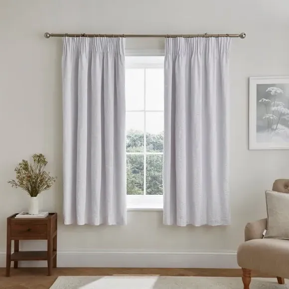 Blackout Pencil Pleat Curtains - White, Cotton