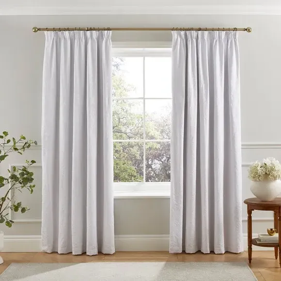 Blackout Pencil Pleat Curtains - White, Cotton