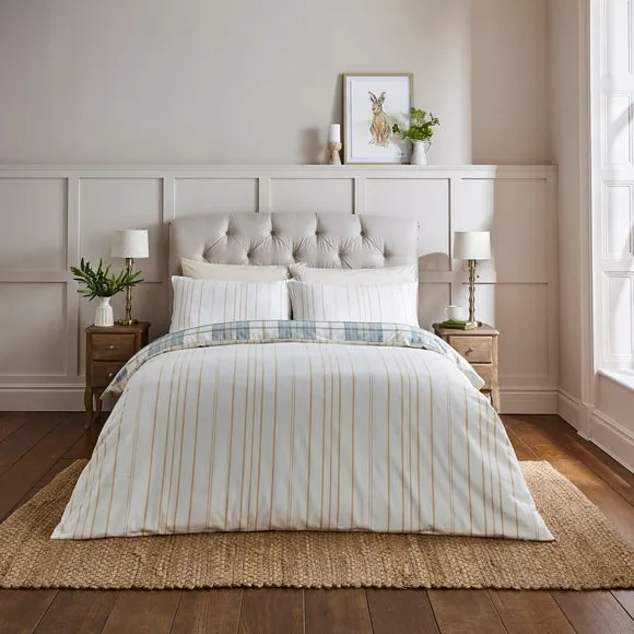 Check Duvet Cover Set - Cream, Brushed Cotton